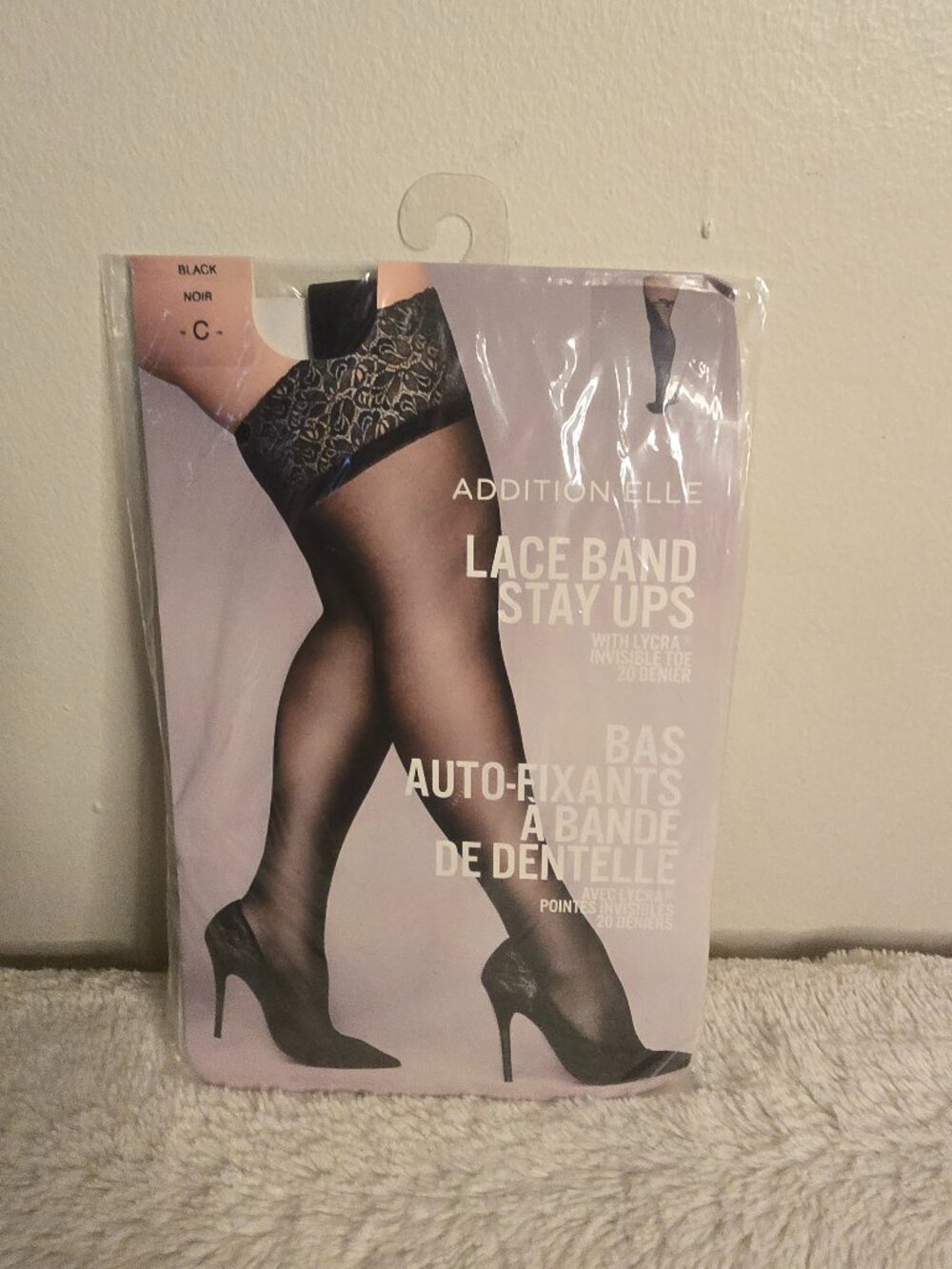Addition Elle - Lace Band Stay Ups - Black/Noir Size "C" - Lycra - Invisible Toe